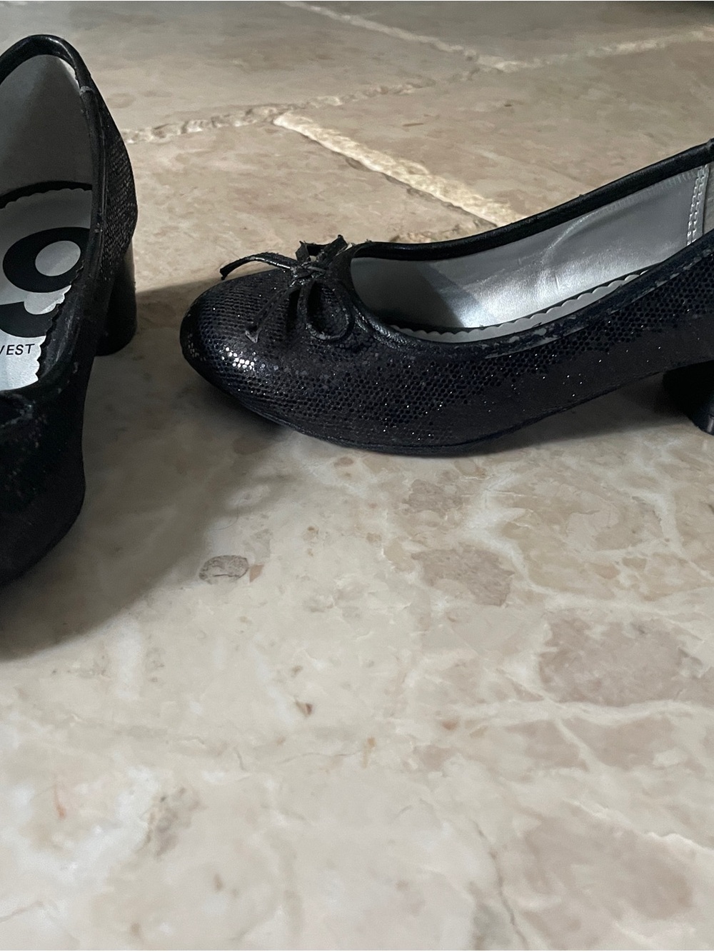 Nine West Black Sparkle Mid Heel Ballet Pumps with Bow girls 13